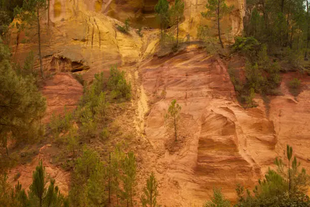 Photo of Ocher cliffs near Roussillon, Vaucluse department, Provence-Alpes-Côte d'Azur region, France, Europe