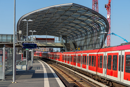 Subway train at Elbbrücken station at Hamburg