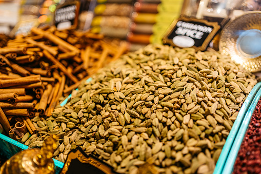 Cardamoms at the Grand Bazaar In Kapali Carsi in Istanbul, Turkey.