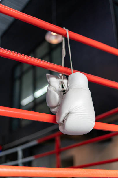 istock A pair of white boxing gloves hanging in a boxing ring 1498630857