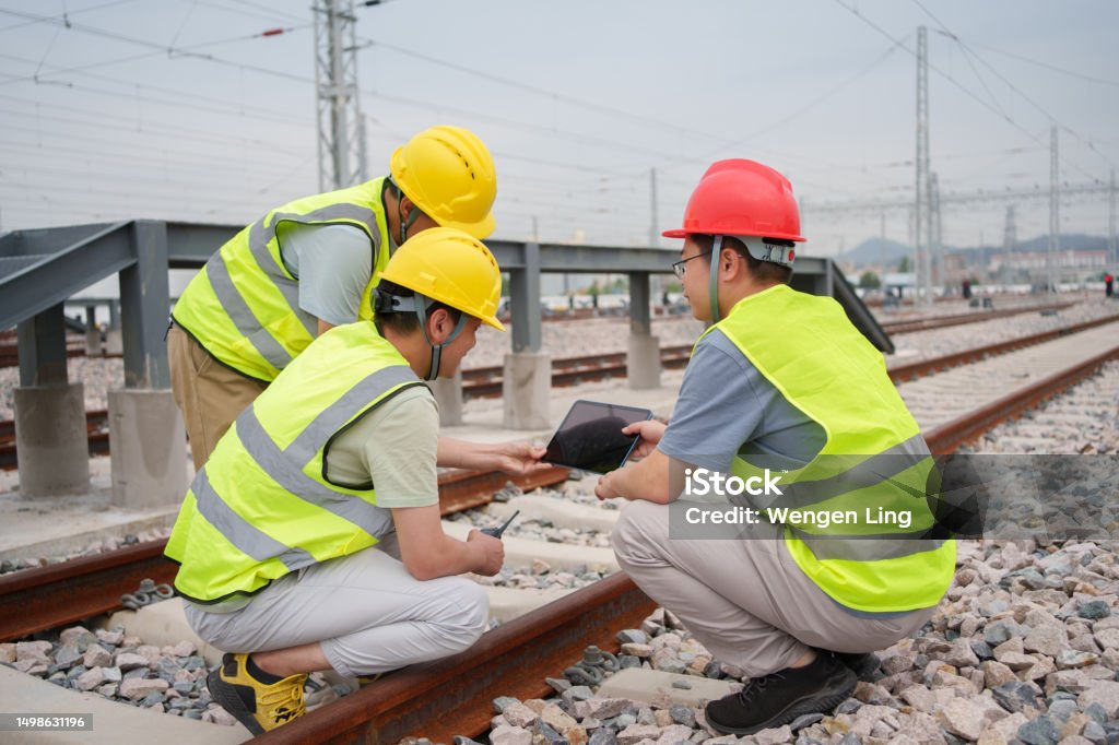 Railway workers are exchanging work 30-34 Years Stock Photo