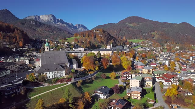 Aerial view of old town Berchtesgaden at autumn, Bavaria, Germany.