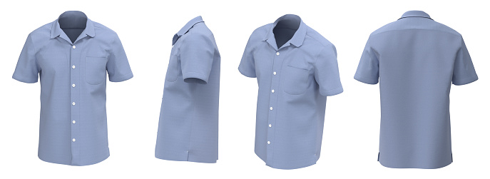 Blue Man Shirt Short Sleeve. Isolated Button-down shirt