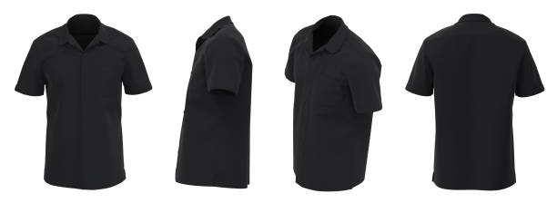 istock Black Man Shirt Short Sleeve. Isolated Button-down shirt 1498633832