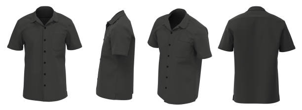istock Grey Man Shirt Short Sleeve. Isolated Button-down shirt 1498633854