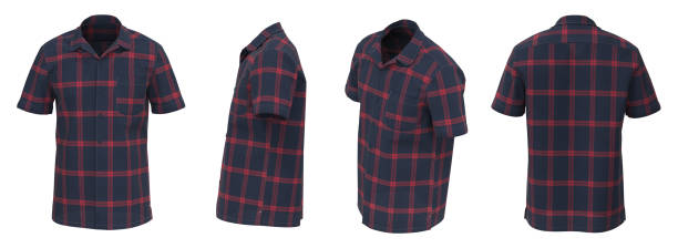 istock Plaid Man Shirt Short Sleeve. Isolated Button-down shirt 1498633907