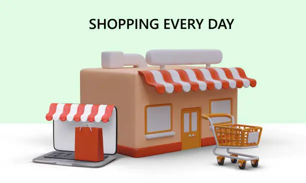 Vector illustration of Order, purchase, delivery. Advertising of grocery store. Application for online shopping