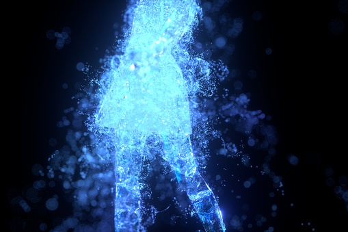 Modern woman made of particles, 3d rendering