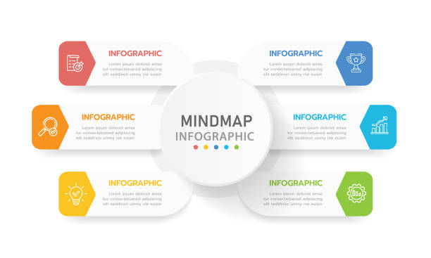 infografik 6 schritte modernes mindmap-diagramm mit rechteckthemen, vektor-infografik. - 6 12 months illustrations stock-grafiken, -clipart, -cartoons und -symbole