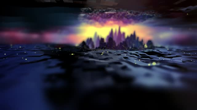 Glowing Particles And Pointed Hills Background