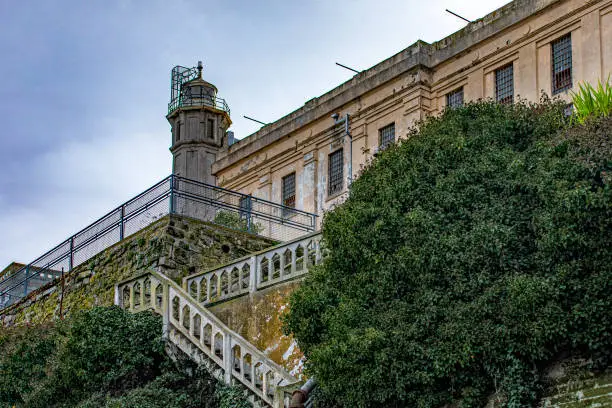 Photo of Entrance to the federal prison of Alcatraz Island in the middle of the bay of San Francisco, California, USA. Very famous prison that has appeared several times in movies.