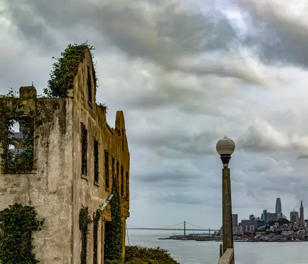 Photo of Warden house of the federal prison on Alcatraz Island in the middle of the bay of San Francisco, California, USA. Very famous prison that has appeared several times in movies.