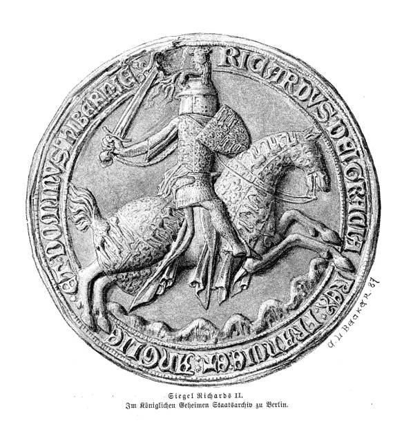 ilustrações, clipart, desenhos animados e ícones de selo de ricardo ii rei da inglaterra aos 14 anos (século 14), retratado por william shakespeare em uma famosa peça. - shakespeare and company