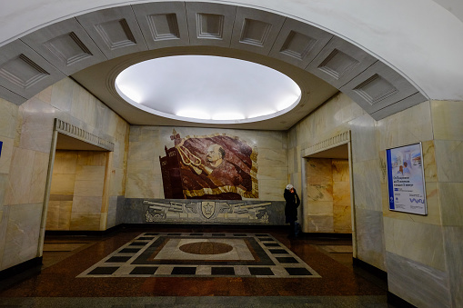 Moscow, Russia - Oct 16, 2016. Interior of metro station in Moscow, Russia. Moscow metro is one of most visually stunning underground systems in the world.