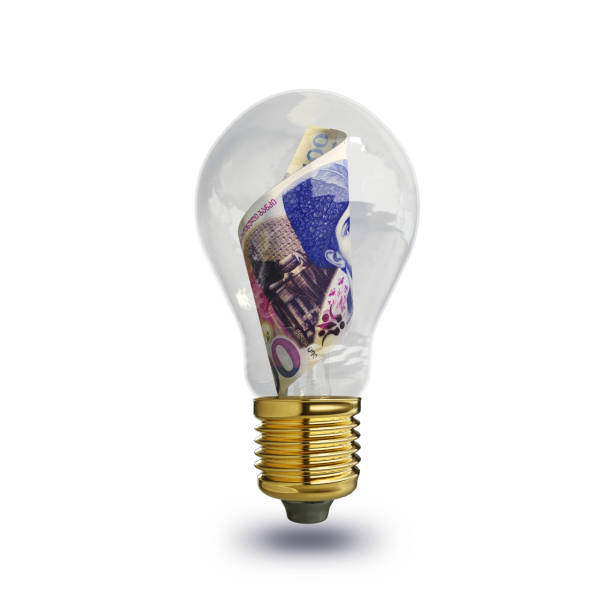 istock 3d rendering of Georgian lari note inside transparent light bulb isolated on white background, creative thinking. Making money by solving problem. idea concept 1498649282