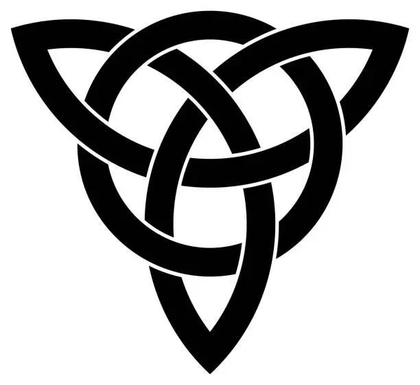 Vector illustration of Trinity knot in black. Celtic symbol also known as Triquetra. Isolated background.