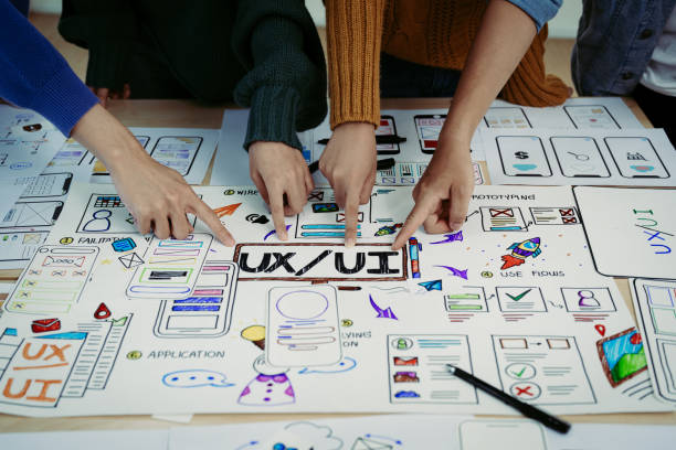 istock Team of Creative Web, Graphic Designer planning, drawing website ux ui app for mobile phone application and development template layout, process to developing prototype wireframe. 1498652916