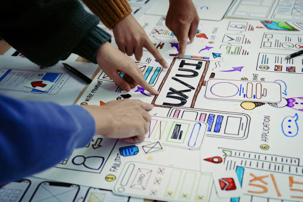 istock Team of Creative Web, Graphic Designer planning, drawing website ux ui app for mobile phone application and development template layout, process to developing prototype wireframe. 1498653029