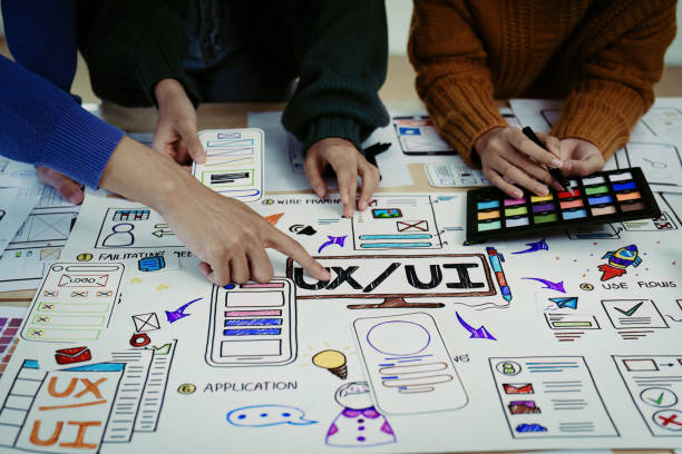 istock Team of Creative Web, Graphic Designer planning, drawing website ux ui app for mobile phone application and development template layout, process to developing prototype wireframe. 1498653078
