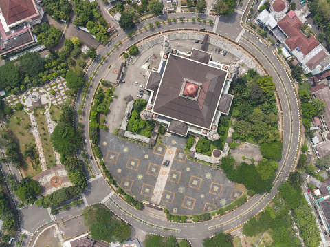 Aerial view of Al-Bantani Mosque, ones of the biggest mosque in Serang, Banten Province. Serang is the capital of Banten Province, Indonesia.
