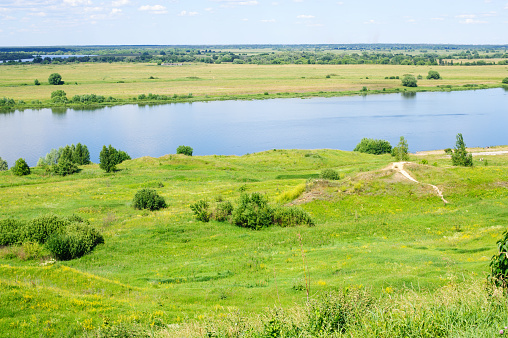 View on Oka River near Konstantinovo on a sunny summer day, ryazan, Russia