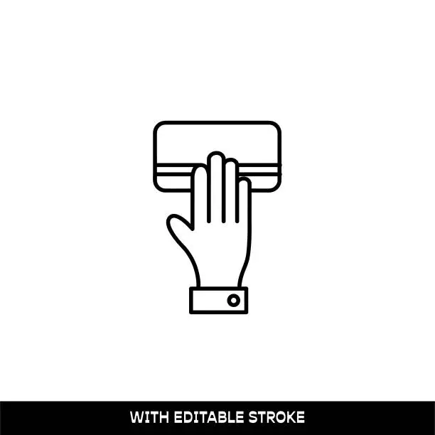 Vector illustration of Hand with credit card line icon. Editable stroke