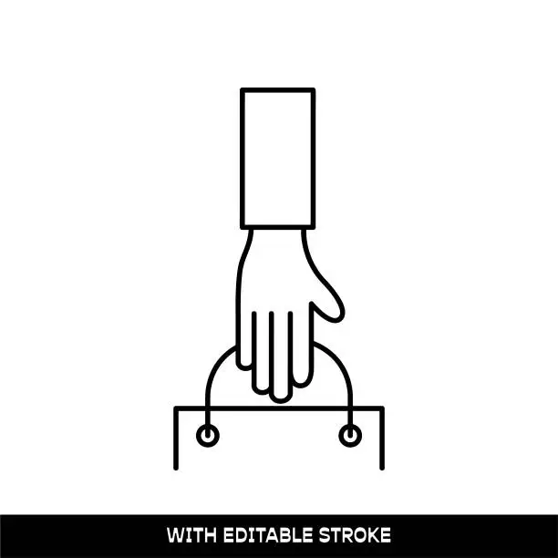 Vector illustration of Hand with bag line icon editable stroke
