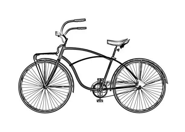 Vector illustration of Outline vintage bicycle, vector. Black and white retro bicycle. 3D