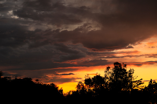 Orange and pink Clouds and lovely sky at Sunset in Alicante in summer