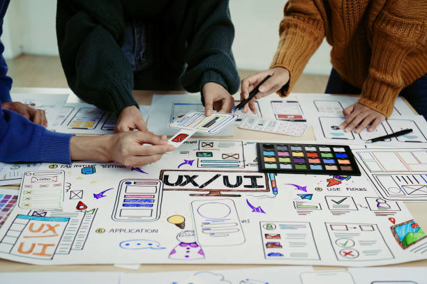 istock Team of Creative Web, Graphic Designer planning for mobile phone, drawing website ux ui app for mobile phone application and development template layout, process to developing prototype wireframe. 1498664253