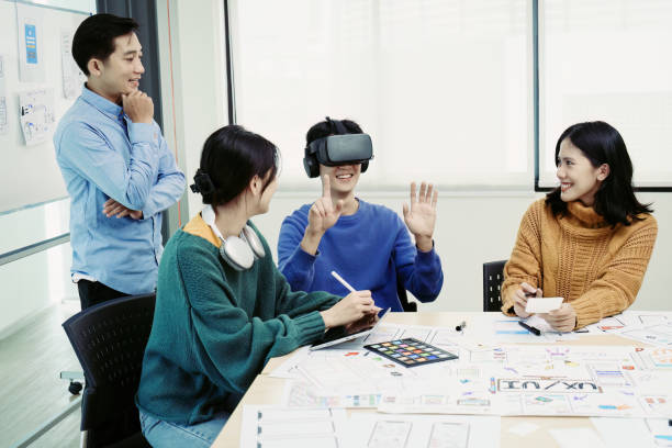 istock Team of Creative Web, Graphic Designer planning for mobile phone, drawing website ux ui app for mobile phone application and development template layout, process to developing prototype wireframe. 1498664702