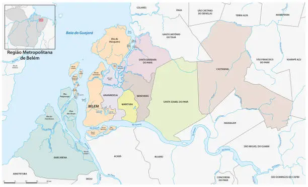 Vector illustration of Administrative vector map of Belem metropolitan area, Para, Brazil