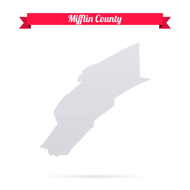 ilustraciones, imágenes clip art, dibujos animados e iconos de stock de condado de mifflin, pensilvania. mapa sobre fondo blanco con banner rojo - lewistown