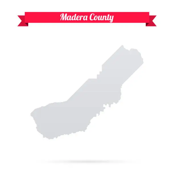 Vector illustration of Madera County, California. Map on white background with red banner