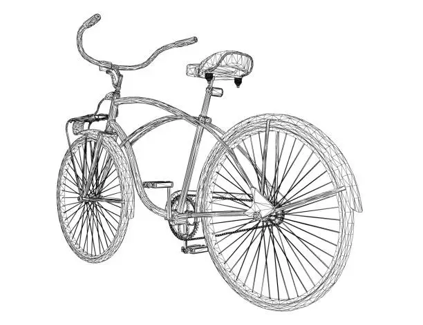 Vector illustration of Wireframe vintage bicycle, vector. Black and white retro bicycle. 3D