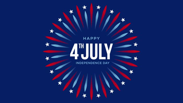 Happy 4th of July, Independence Day. Animated Text With USA National Flag and Fireworks.