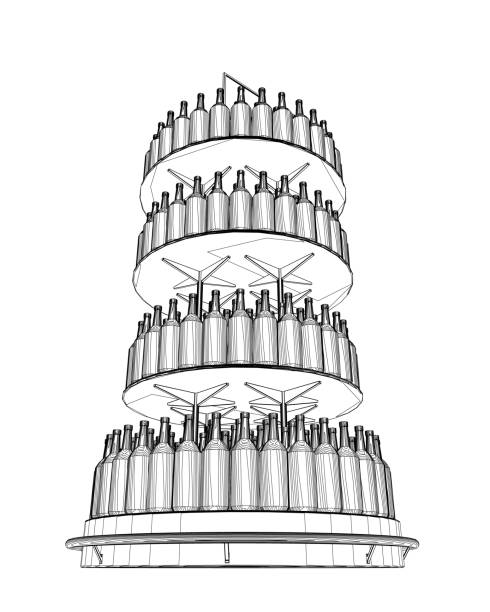 kontur butelki wina ułożone na drewnianych stojakach. ilustracja wektorowa izolowana na białym tle. wektorowa ikona stojaka na butelki cienką linią, na białym tle. znak i symbol piwa i browaru - wine cellar wine rack rack stock illustrations