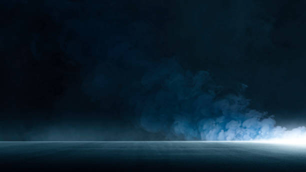 istock Smoke bombs, studio room with smoke floating up, dark empty street, dark blue background, an open dark scene, neon light, and spotlights The asphalt floor, night view, future digital technology 1498674796