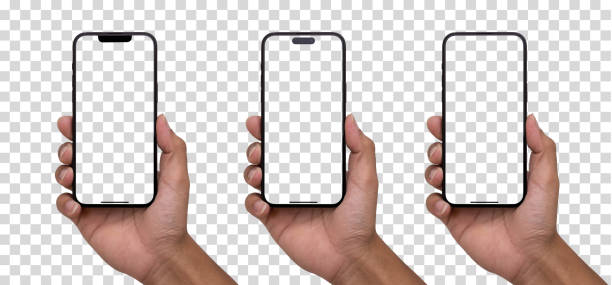 istock Hand holding smart phone Mockup  and screen Transparent and Clipping Path isolated for Infographic Business web site design app 1498678379