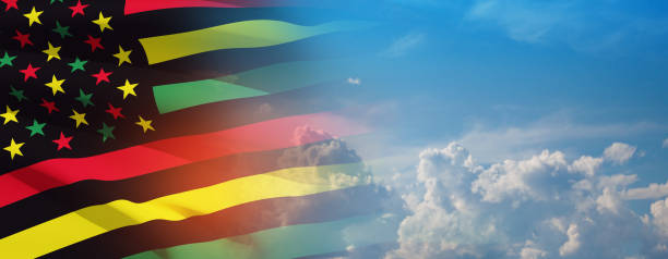 istock Alternative Juneteenth Flag with blue cloudy sky. Since 1865. Banner. 1498679504