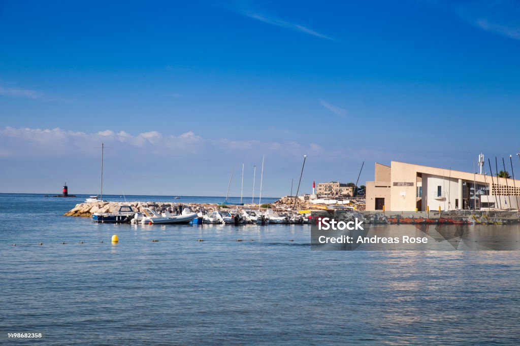Boats at the harbor entrance of, Bandol, Alpes-Maritimes, Cote d'Azur, southern France, France, Europe Crowded Stock Photo