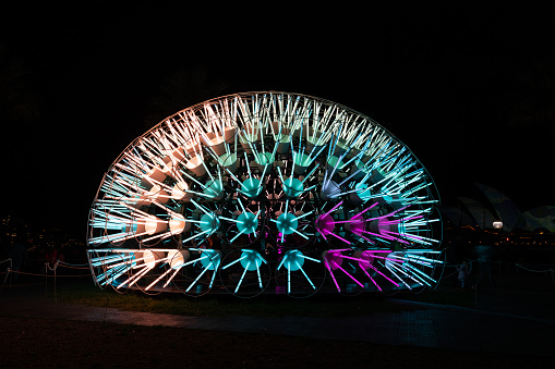 Sydney, Australia - June 5, 2023: Dandelion light installation at Vivid Sydney.