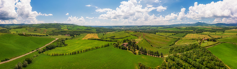 Crete Senesi green fields in spring Tuscany Italy