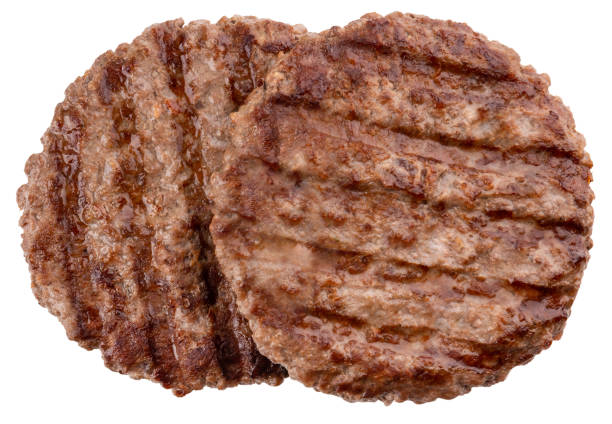istock Beef cutlet grill with stripes  isolated on a white background. grilled hamburger meat 1498686151
