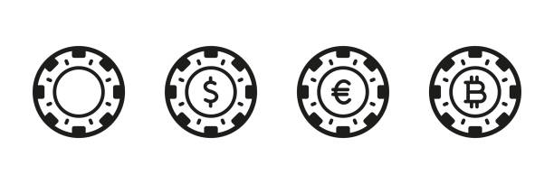 Betting Chip for Poker Set Black Icons. Luck Dollar Euro Bitcoin for Gamble Pictogram. Casino Currency, Poker Money Sign. Fortune Bet, Gambling Game Symbol Collection. Isolated Vector Illustration Betting Chip for Poker Set Black Icons. Luck Dollar Euro Bitcoin for Gamble Pictogram. Casino Currency, Poker Money Sign. Fortune Bet, Gambling Game Symbol Collection. Isolated Vector Illustration. white background dollar sign currency symbol dependency stock illustrations