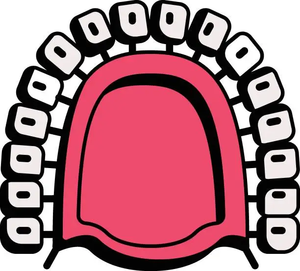 Vector illustration of Restorative Dentures concept, fixed prosthesis vector icon design, dentures symbol,Oral Healthcare sign, Dental instrument stock illustration