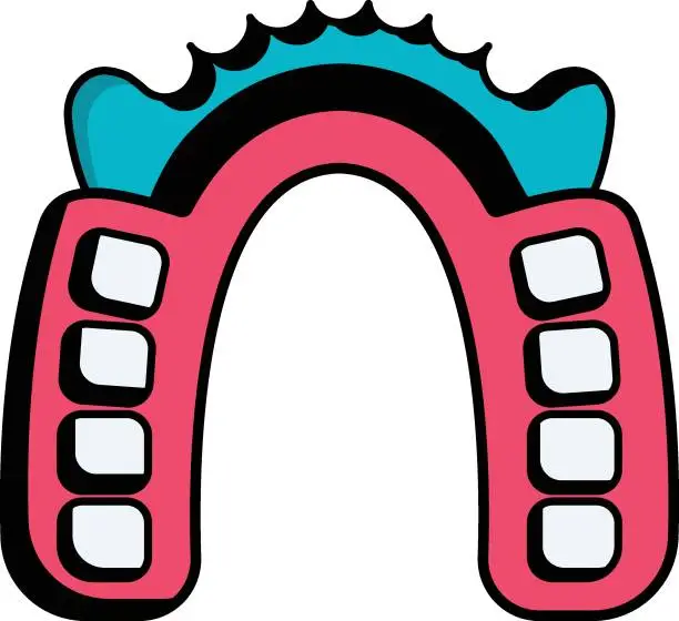 Vector illustration of Dental Plates concept, reconstruct single or many teeth vector icon design, Dentures symbol,Oral Healthcare sign, Dental instrument stock illustration