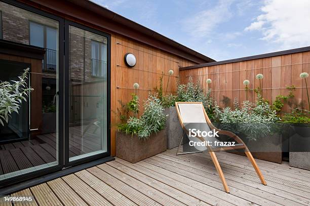 Urban Balcony Garden Stock Photo - Download Image Now - Yard - Grounds, Deck, Wood - Material