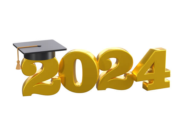 istock Class of 2024 3d icon. Congratulation graduates design template with cap and numbers. Gold graduation typography illustration for ceremony, party, greeting card, invitation with clipping path 1498700345