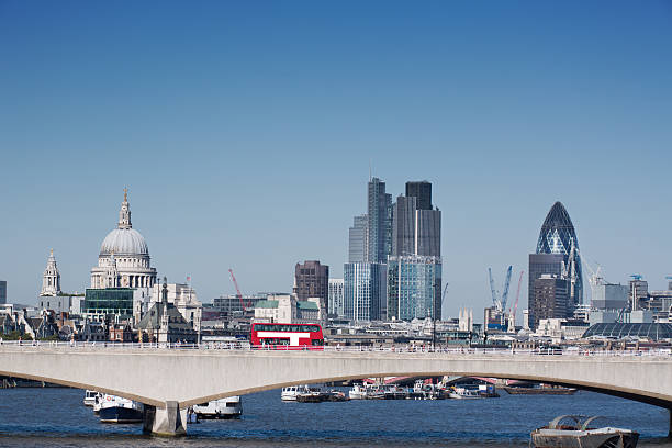 London city skyline London financial district and st paul's cathedral with waterloo bridge waterloo bridge stock pictures, royalty-free photos & images